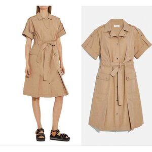 Coach 1941 Dress Cotton Tie Waist Utility Shirt Trench Coat Dress 0